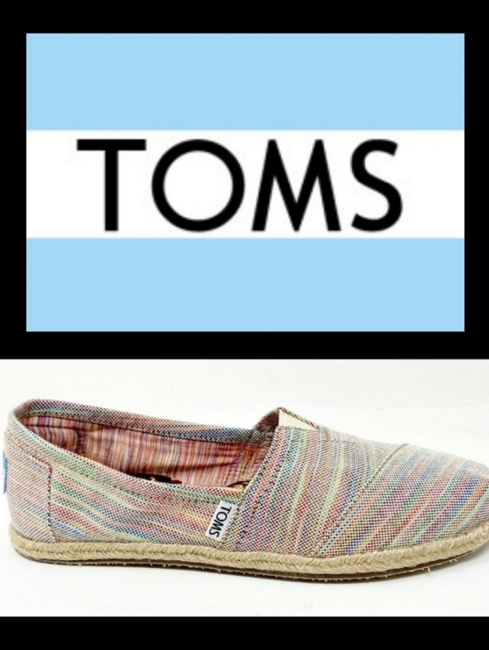 TOMS Classic Baxter Rainbow Stripe Woven Espadrille Slip-On Flats 6